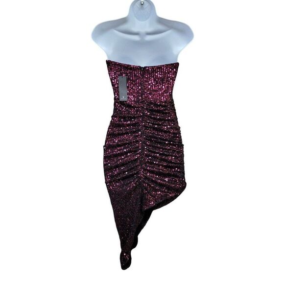 Lulus Dress Purple Sequin Strapless Sweetheart Asymmetrical Bodycon Formal Sz XS - Picture 3 of 13